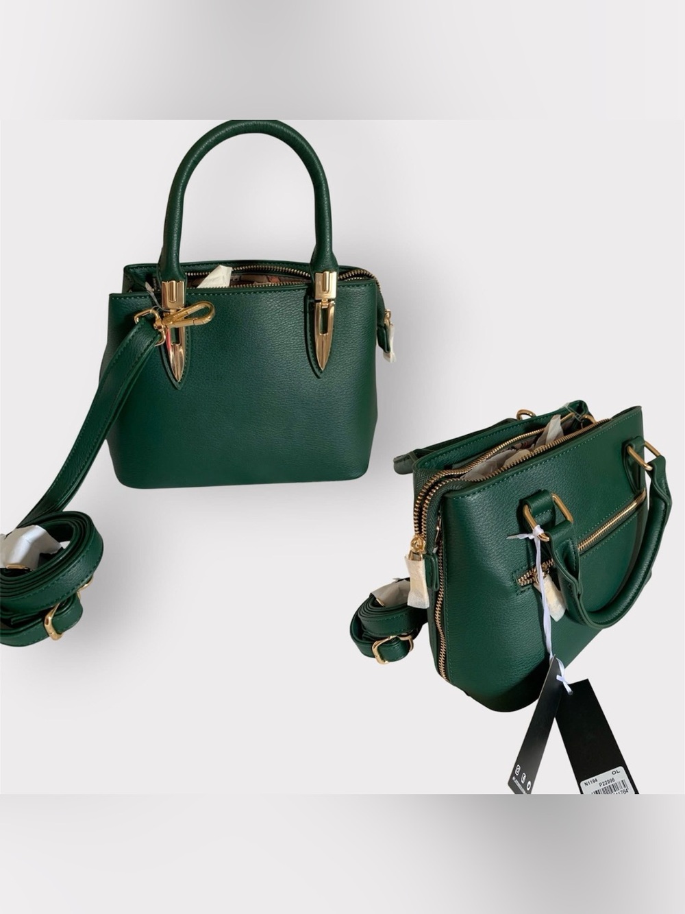 Structured Dark Green Women's Satchel Handbag with Gold Hardware